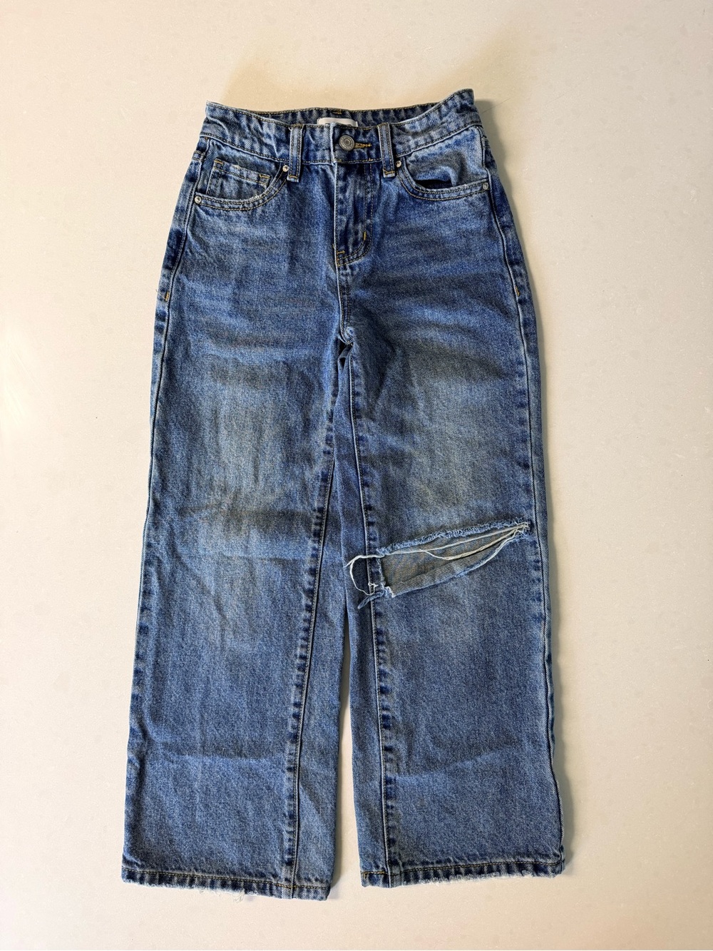 Girls’ RSQ Distressed Medium Blue Wide-Leg Jeans